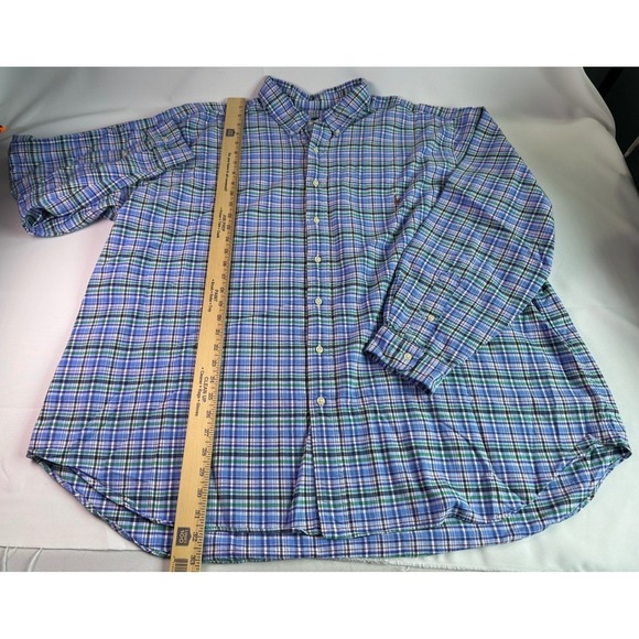 Ralph Lauren Mens 3XB Button Down Pony Shirt Long Sleeve Plaid Blue Green Cotton - Picture 7 of 9